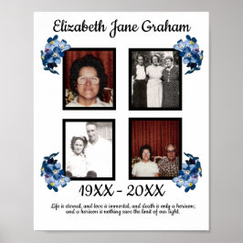 Póster Memorial Cuatro Foto Azul Olvídenme No Flores