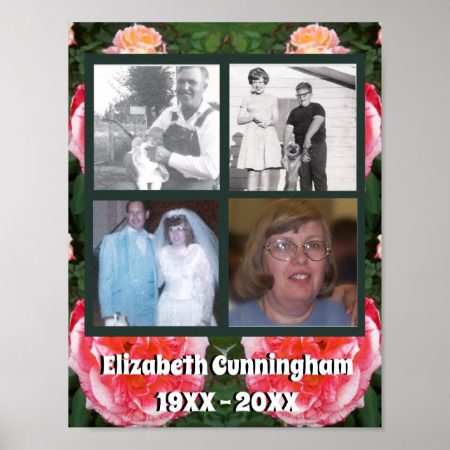Póster Memorial cuatro fotos en foto de rosa rosado (Frente)