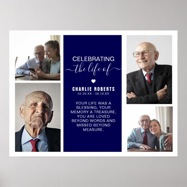 Póster Memorial de cuadrícula de fotos moderna | Funeral (Frente)