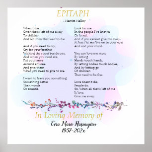 Póster Memorial de la acuarela del poema Epitaph