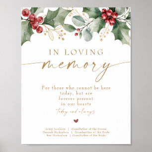Póster Memorial de Navidad de Acebo de Acuarela de Boda d