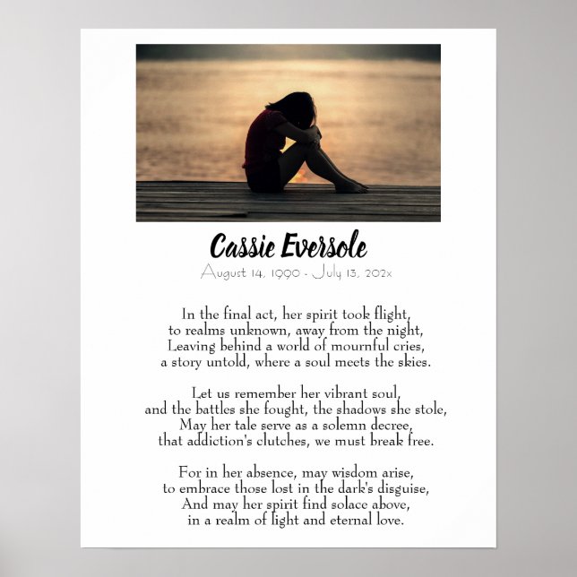 Póster Memorial de poema adictivo con foto (Frente)
