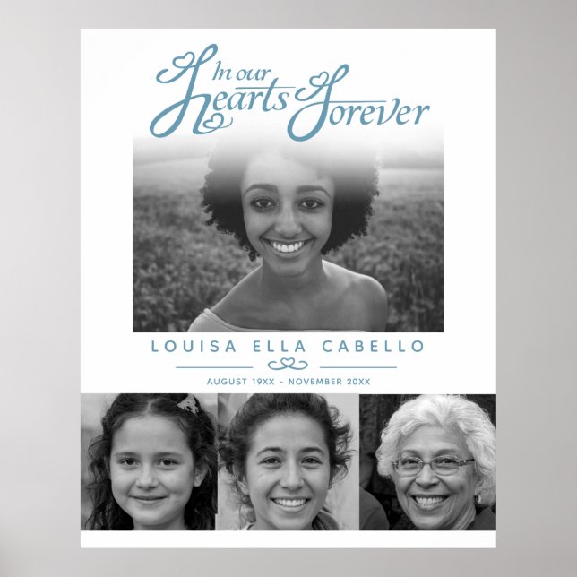 Póster Memorial en las fotos del funeral azul blanco (Frente)