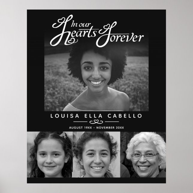 Póster Memorial en las fotos del funeral blanco negro (Frente)