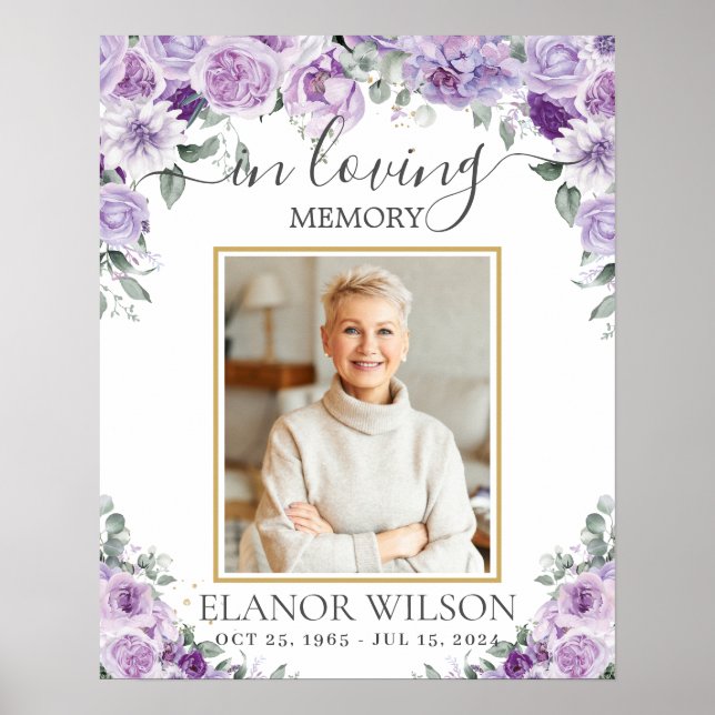 Póster Memorial fúnebre Purple Lilac Floral (Frente)