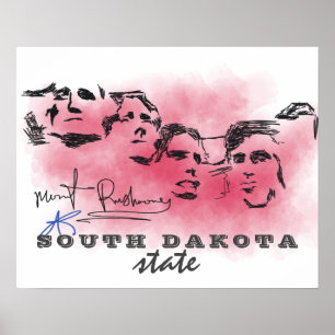 Póster Memorial nacional Rushmore dibujando Dacota del Su