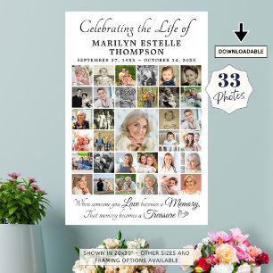 Póster Memorial que Celebra la Vida Cita 33 Colaje de Fot