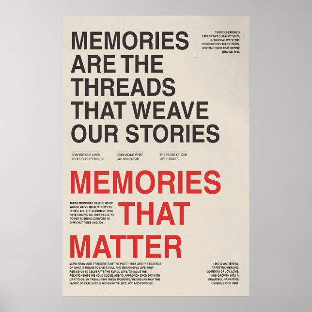 Póster Memories Typography Poster Sentimental Wall Art (Frente)