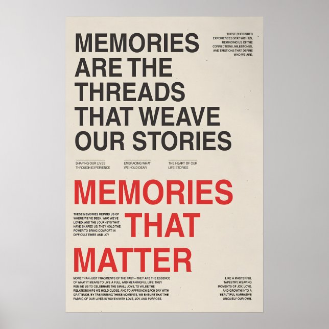 Póster Memories Typography Poster Sentimental Wall Art (Frente)