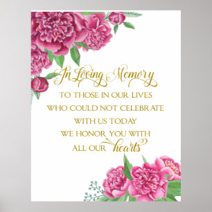 Póster memory remembrance  floral wedding peony sign