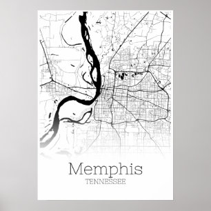 Póster Memphis Map - Tennessee - Poster del mapa de la ci