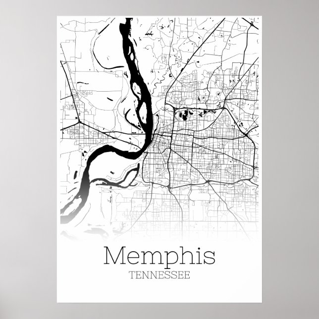 Póster Memphis Map - Tennessee - Poster del mapa de la ci (Frente)
