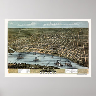 Póster Memphis, mapa panorámico del TN - 1870