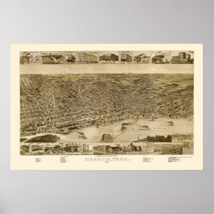 Póster Memphis, mapa panorámico del TN - 1887