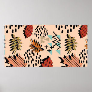 Póster Memphis otoño otoño otoño follaje y hojas con geom