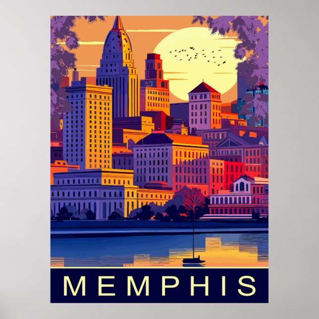 Póster Memphis, río Misisipi, viajes (Frente)