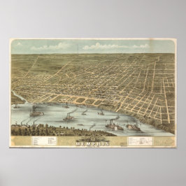 Póster Memphis Tennessee 1870 Mapa Panorámico Antiguo