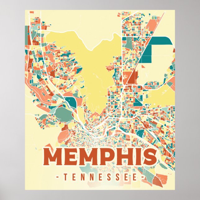 Póster Memphis Tennessee ciudad colorido mapa retro vinta (Frente)