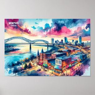 Póster Memphis Tennessee USA Travel Places acuarela