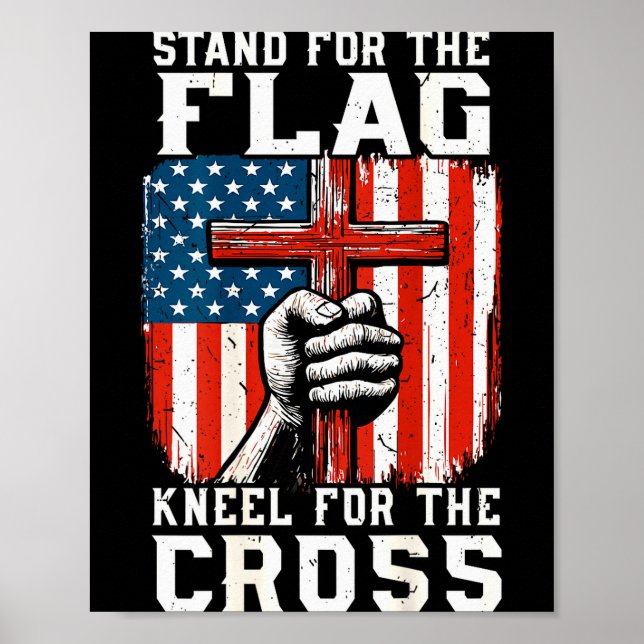 Póster Men Stand For Flag Kneel The Cross Christian Patri (Frente)