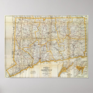 Póster Mendenhall's Guide, Road Map Connecticut