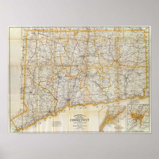 Póster Mendenhall's Guide, Road Map Connecticut (Frente)