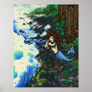 Póster "Mendocino Mermaid" Fantasy Coast Ocean Art