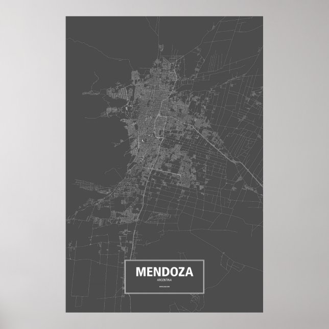 Póster Mendoza, Argentina (blanco sobre negro) (Frente)