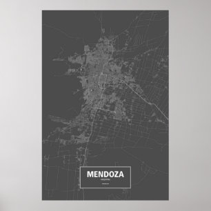 Póster Mendoza, Argentina (white on black)