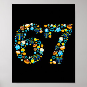 Póster Menorá de Hanukkah Dreidel 67 Seis Festivo Chanuka