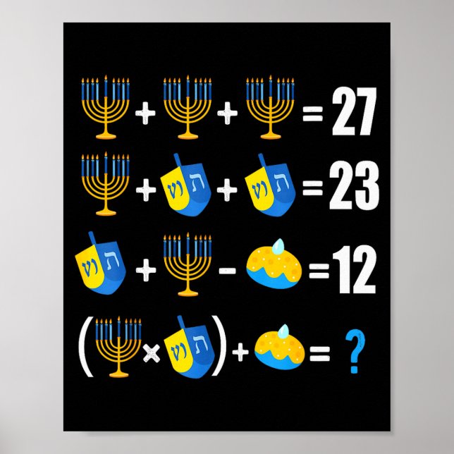Póster Menorá de Janucá Dreidel Donut Matemáticas Enseñar (Frente)