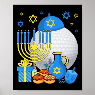 Póster Menorá divertida de bolas de golf judías Feliz Jan