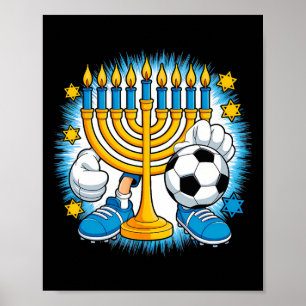 Póster Menorá Retro Jugando Fútbol Feliz Hanukkah Pjs Hom