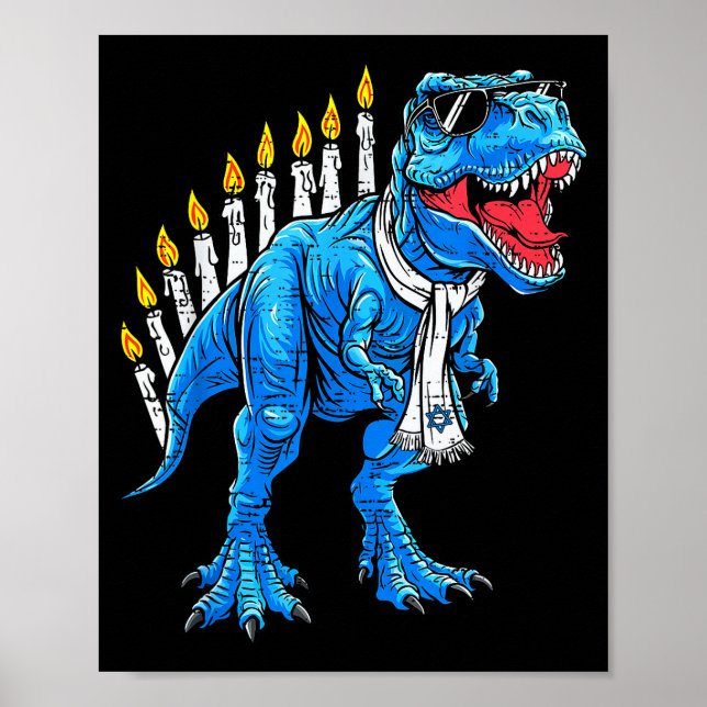 Póster Menorasaurus Hanukkah T Rex Dinosaur Dino Chanukah (Frente)