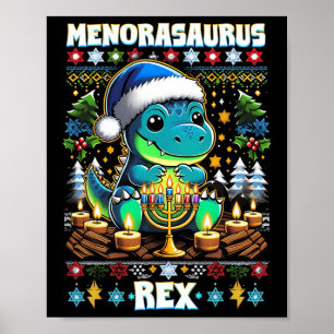 Póster Menorasaurus Rex Dino Trex Suéter Feo de Navidad 