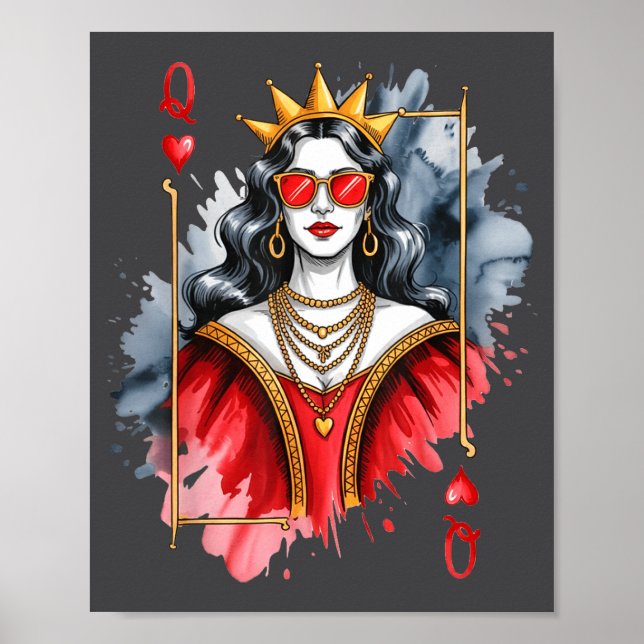 Póster mens Card Valentines Queen Hearts (Frente)