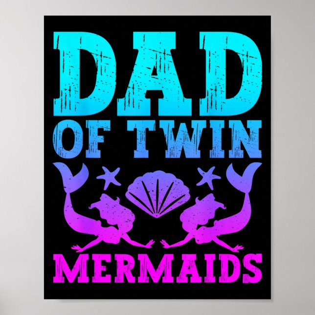 Póster Mens Dad Of Twins Mermaid Father's Day Pregnancy A (Frente)
