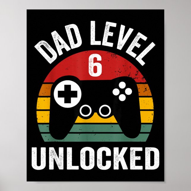 Póster Mens Funny New Dad Shirt Dad Level 6 Unlocked For  (Frente)