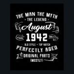 Póster Mens Man Myth Legend August 1942 80th Birthday<br><div class="desc">Mens Man Myth Legend August 1942 80th Birthday Gift 80 Years Old Gift. Perfect gift for your dad,  mom,  papa,  men,  women,  friend and family members on Thanksgiving Day,  Christmas Day,  Mothers Day,  Fathers Day,  4th of July,  1776 Independent day,  Veterans Day,  Halloween Day,  Patrick's Day</div>