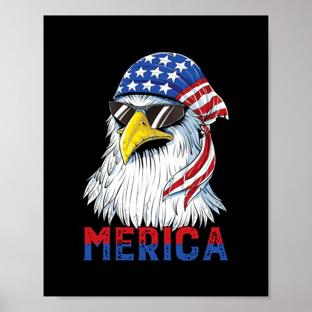 Póster Mens Merica Eagle Mullet Bandera Americana Hombres (Frente)