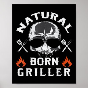 Póster Mens Natural Born Griller Funny Bbq Backyard Grill