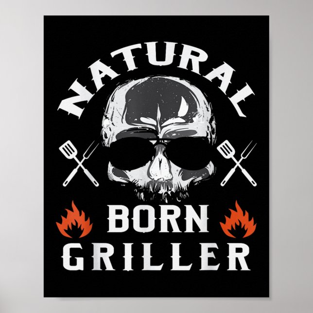 Póster Mens Natural Born Griller Funny Bbq Backyard Grill (Frente)