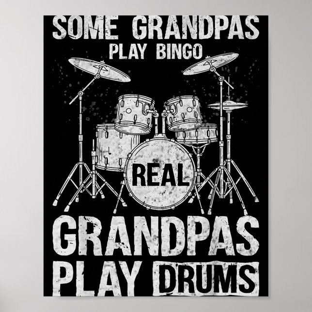 Póster Mens Real Grandpa Play Drums Percussionist Drummer (Frente)