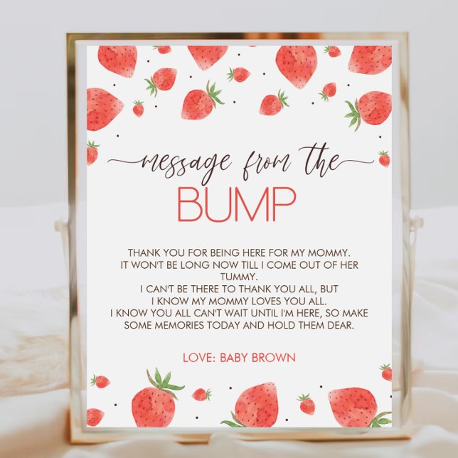 Póster Mensaje de Baby Shower de fresa del Rótulo Bump (Subido por el creador)