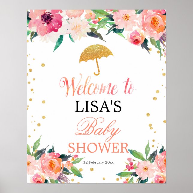 Póster Mensaje de bienvenida de April Shower Umbrella Flo (Frente)