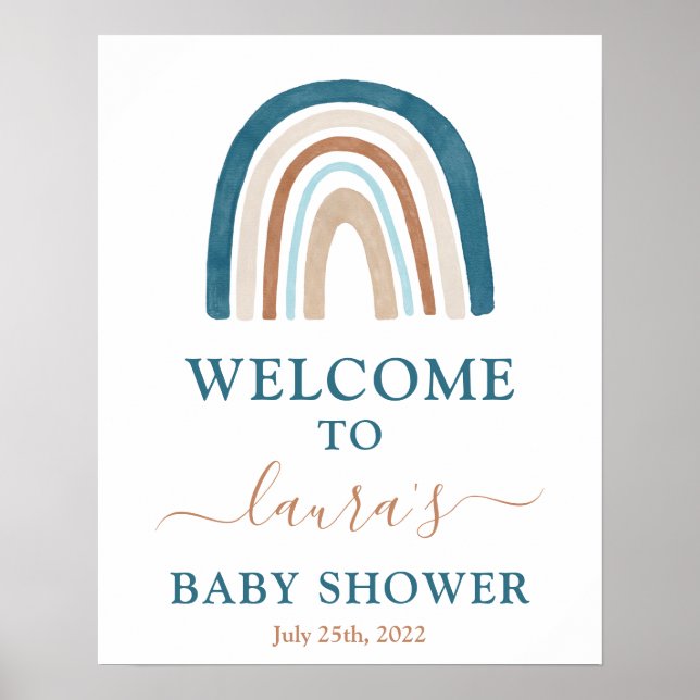 Póster Mensaje de bienvenida de Rainbow Baby Shower Boy (Frente)