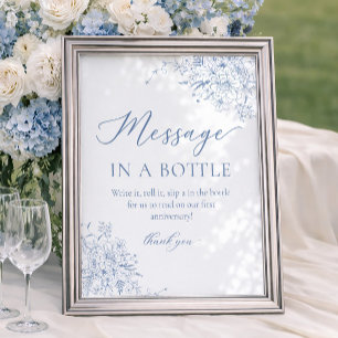 Póster Mensaje de Boda Azul Francés en una Botella