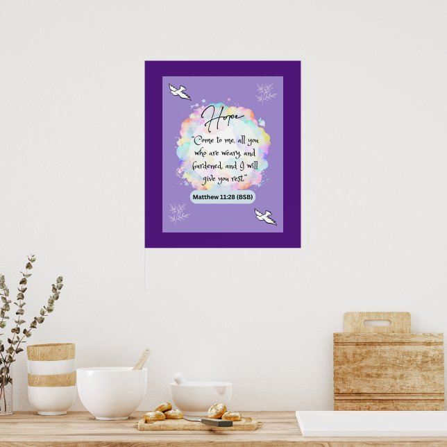 Póster Mensaje de esperanza - Mateo 11-28 - 20 x 24 - (Cocina)