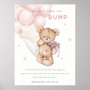 Póster Mensaje de globo de oso sonrojado de Baby Shower d