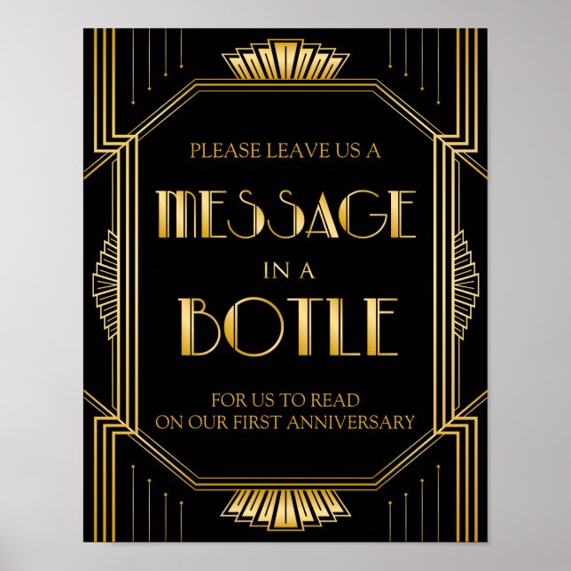 Póster Mensaje en un Rótulo de Boda de botella | Gatsby A (Frente)